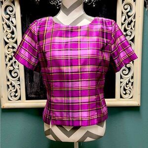 Sag Harbor Vintage Purple Plaid Back button down Spring Easter preppy top